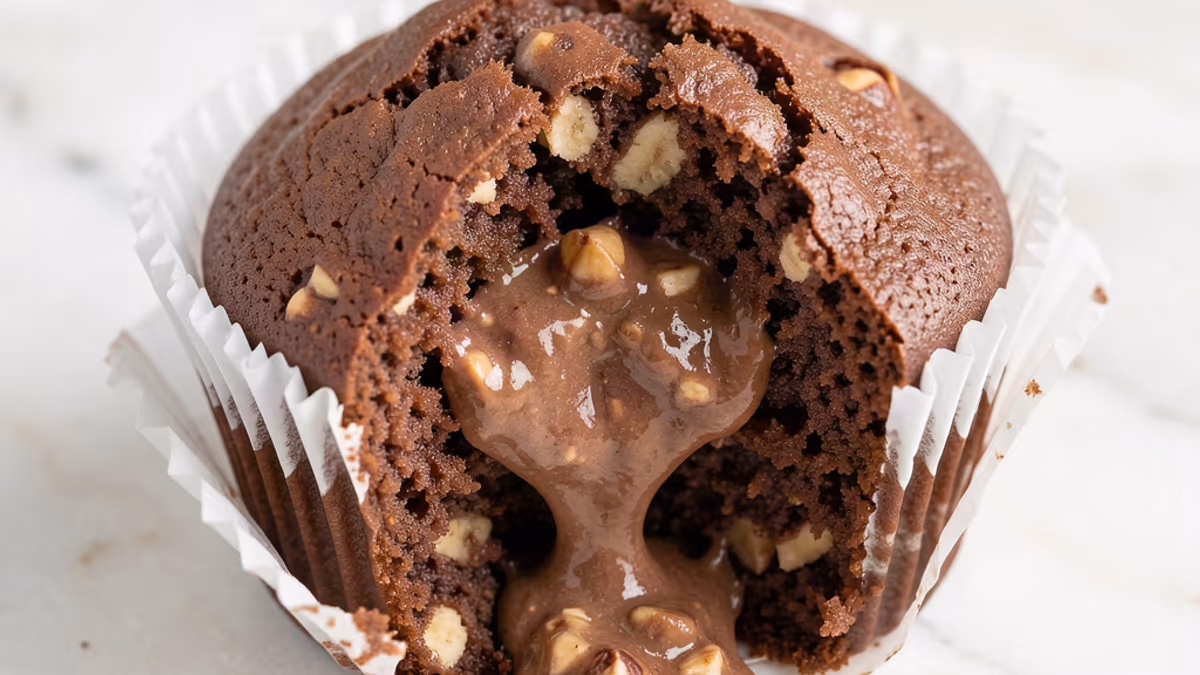 AI-genereret illustration af chokolade muffins med banan og nutella