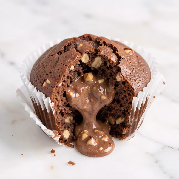 AI-genereret illustration: chokolade muffins med banan og nutella