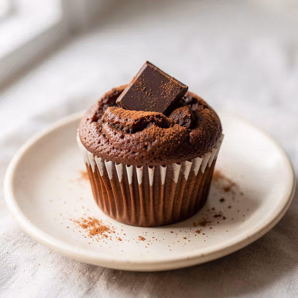 AI-genereret illustration: chokolade muffins med rigtig chokolade