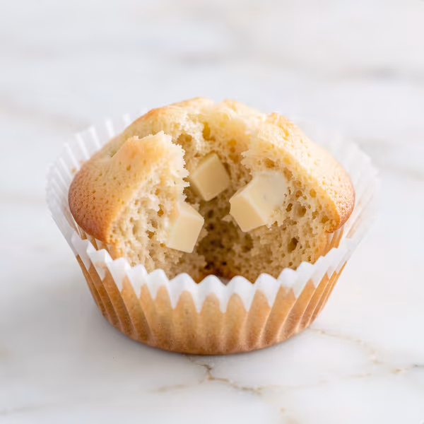 AI-genereret illustration: muffins med hvid chokoladestykker